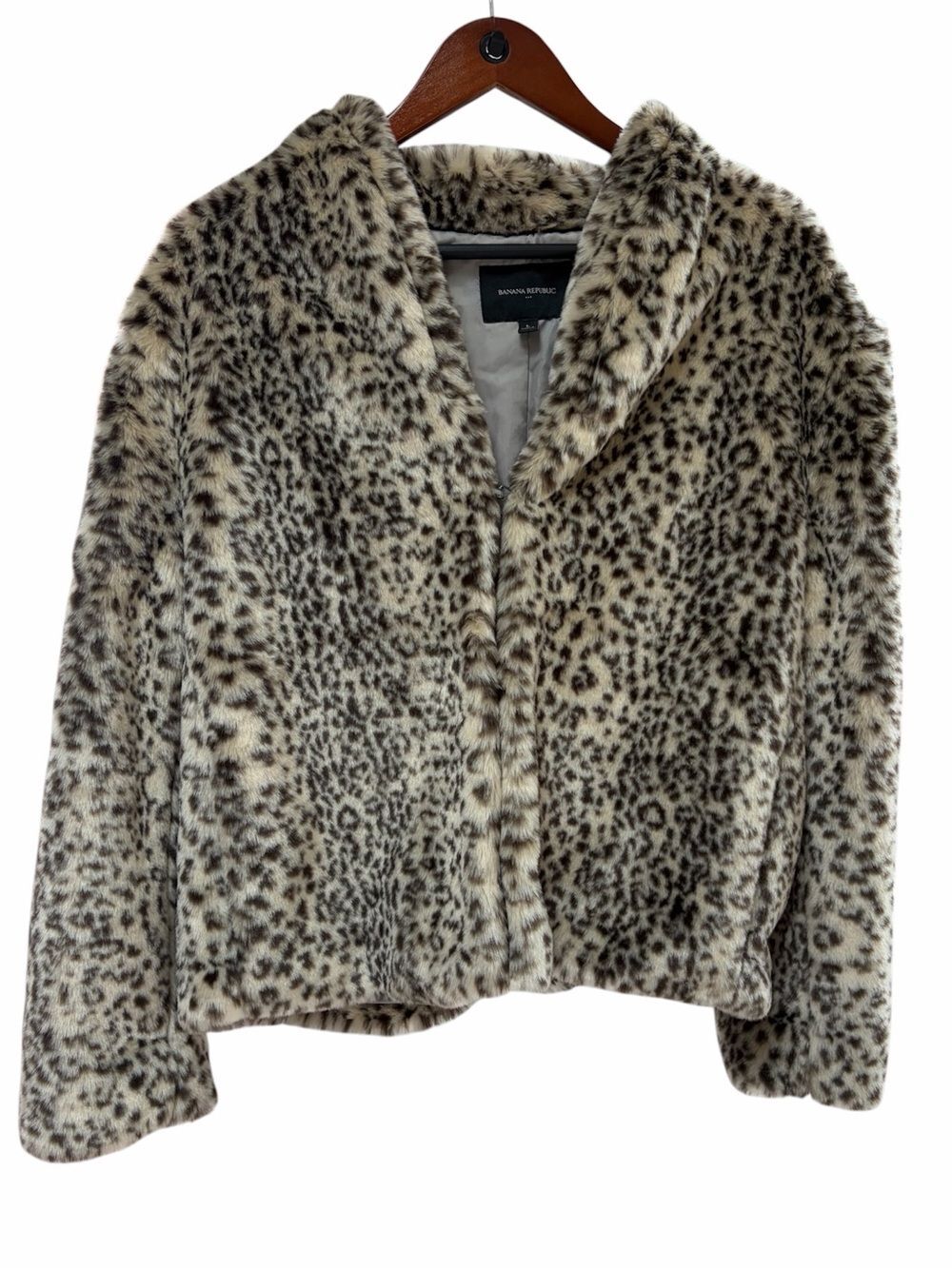 Banana Republic Leopard Print Faux Fur Jacket Coat Large Quiet Luxury
